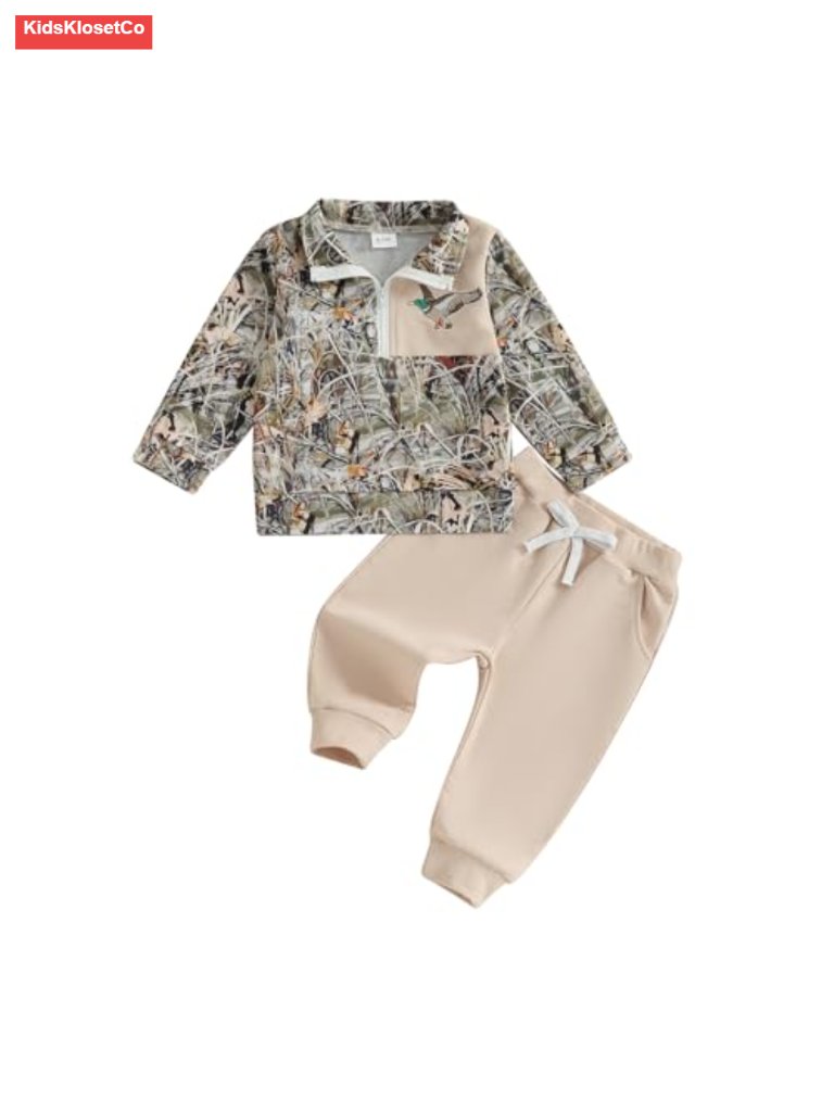 Toddler Camo Half Zip Sweatshirt And Pants Set Duck Print